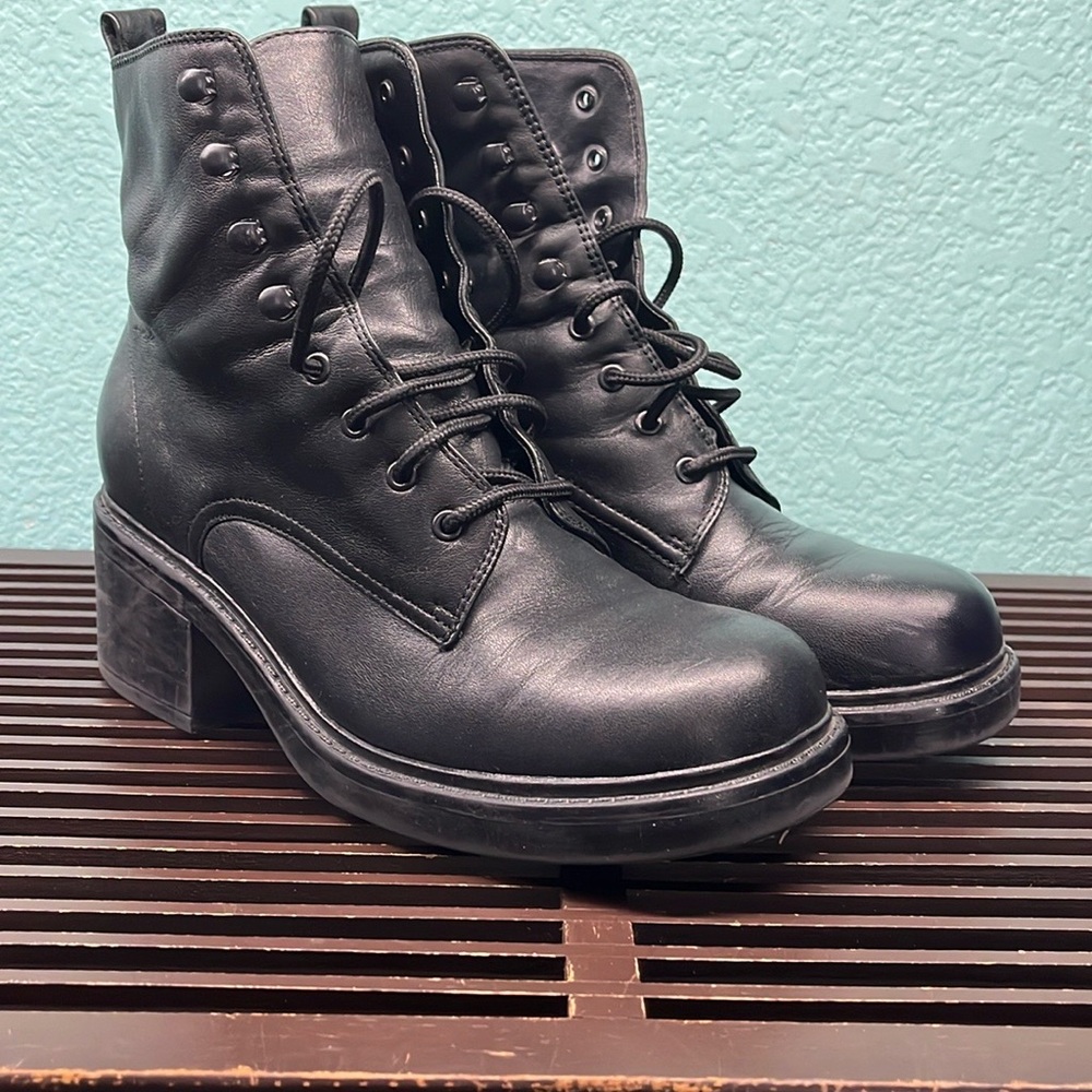Jennifer Moore Black Lace Up Boots with Chunky Heel